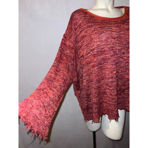 FREE PEOPLE Sweater Size L Colorful Boxy Bohemian BOHO Oversized Fringe Tunic - Picture 3 of 6